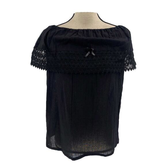 Black Mexican Blouse with Lace Trim – Lightweight Chiffon-Style Top for Women - Picture 4 of 4